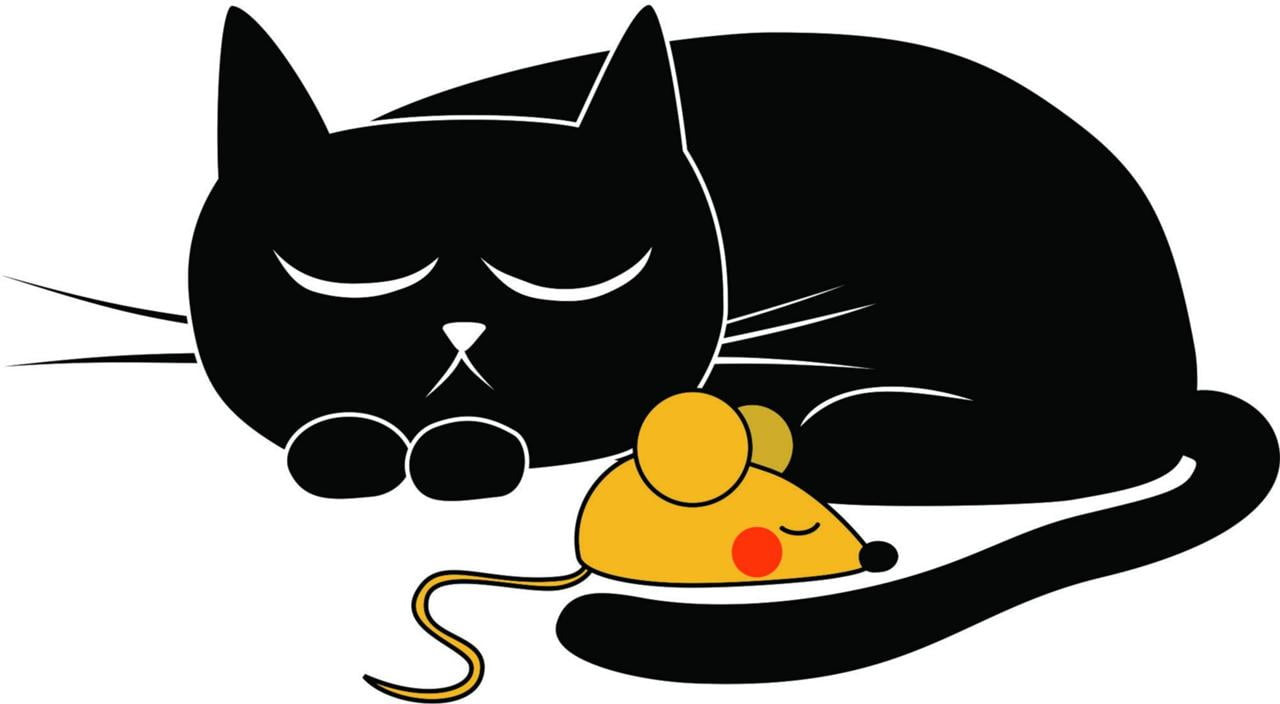 Design With Vinyl Artwork cat Kitten Sleeping Next to A Mouse Wall