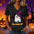 thumbnail image 2 of Womens Halloween Shirts V Neck Novelty Fall Halloween Ghost Bat Short Sleeve T Shirts Thanksgiving Fashion Tee Tops Black M, 2 of 5