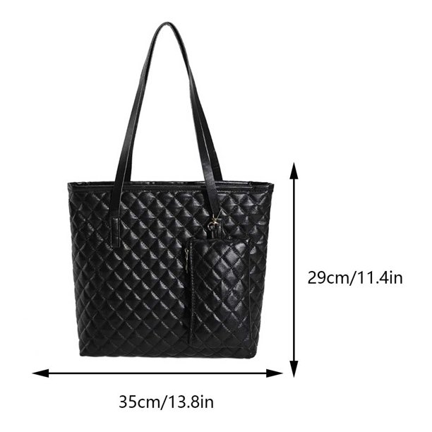 Bolso de hombro acolchado de cuero PU para mujer, 2 uds., bolso cruzado, bolso de mano (negro)
