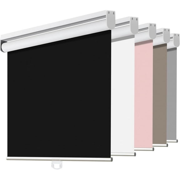 EnjinZZ Cordless Roller Shades Blackout Blinds for Windows Room Darkening Rolled Up Shades with Spring System, UV Protection Window Shades Door Blinds for Home and Office (57" W x Custom H, Black)