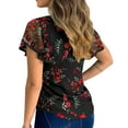 thumbnail image 3 of ITFABS Woman's Mesh Embroidery Top, Round Neck Short Falbala Sleeve T-shirt, 3 of 3