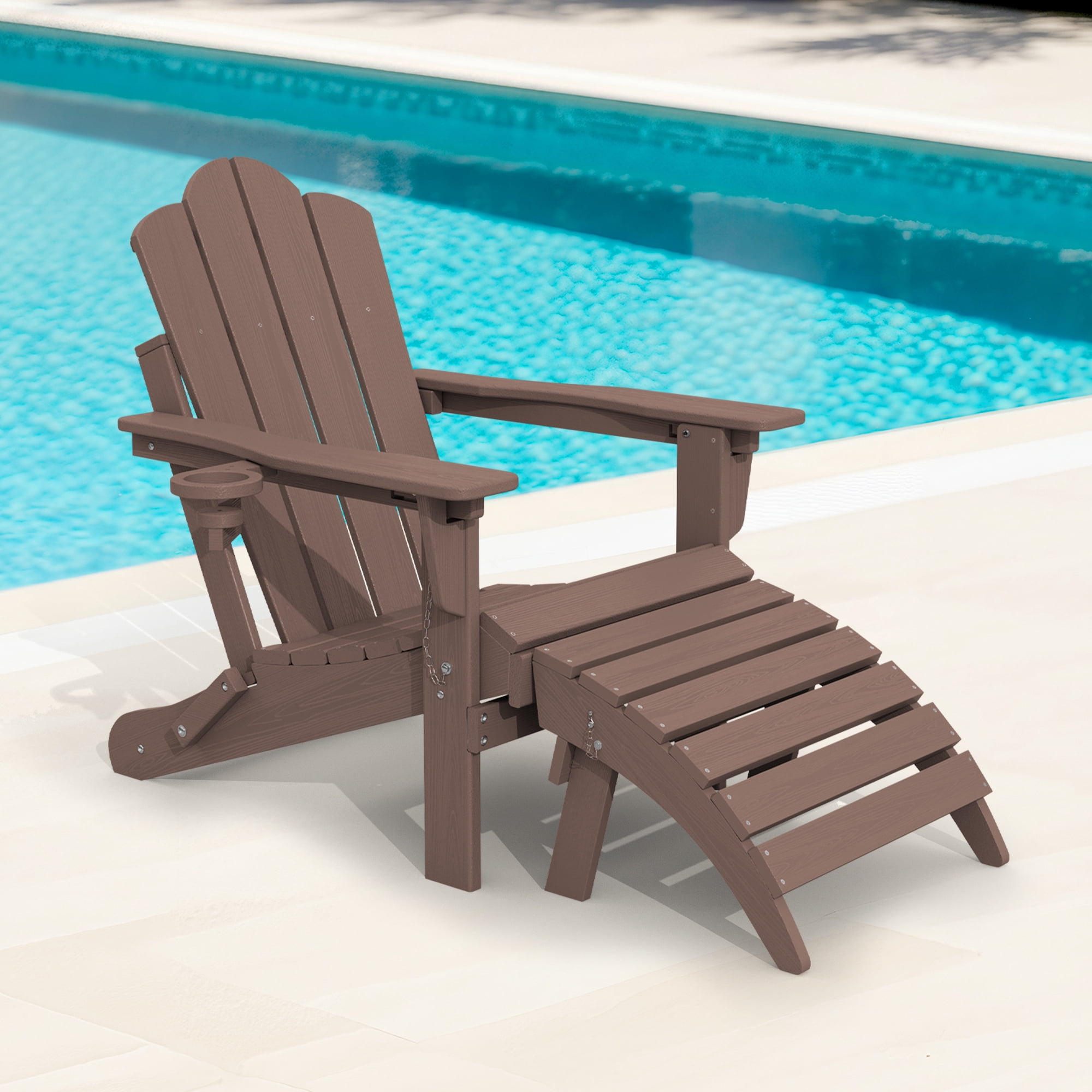 KINGYES Folding Adirondack Ottoman Set of 2, HDPE Outdoor Foot Rest, Plastic Adirondack Footstool for Adirondack Chairs, Coffee