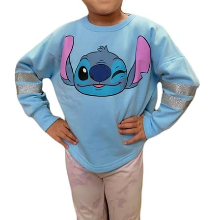 Disney Stitch Aloha Youth Girls Long Sleeve Sweatshirt, Light Blue