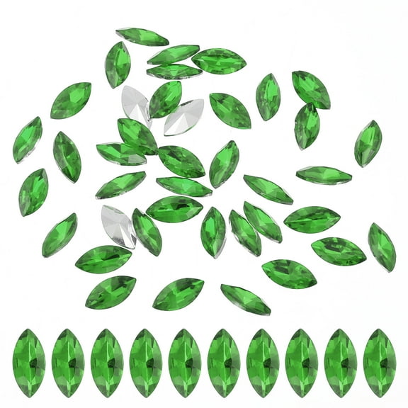 Uxcell 40 Pcs 15x7mm Glass Flat Back Horse Eye Crystal Rhinestones, Green