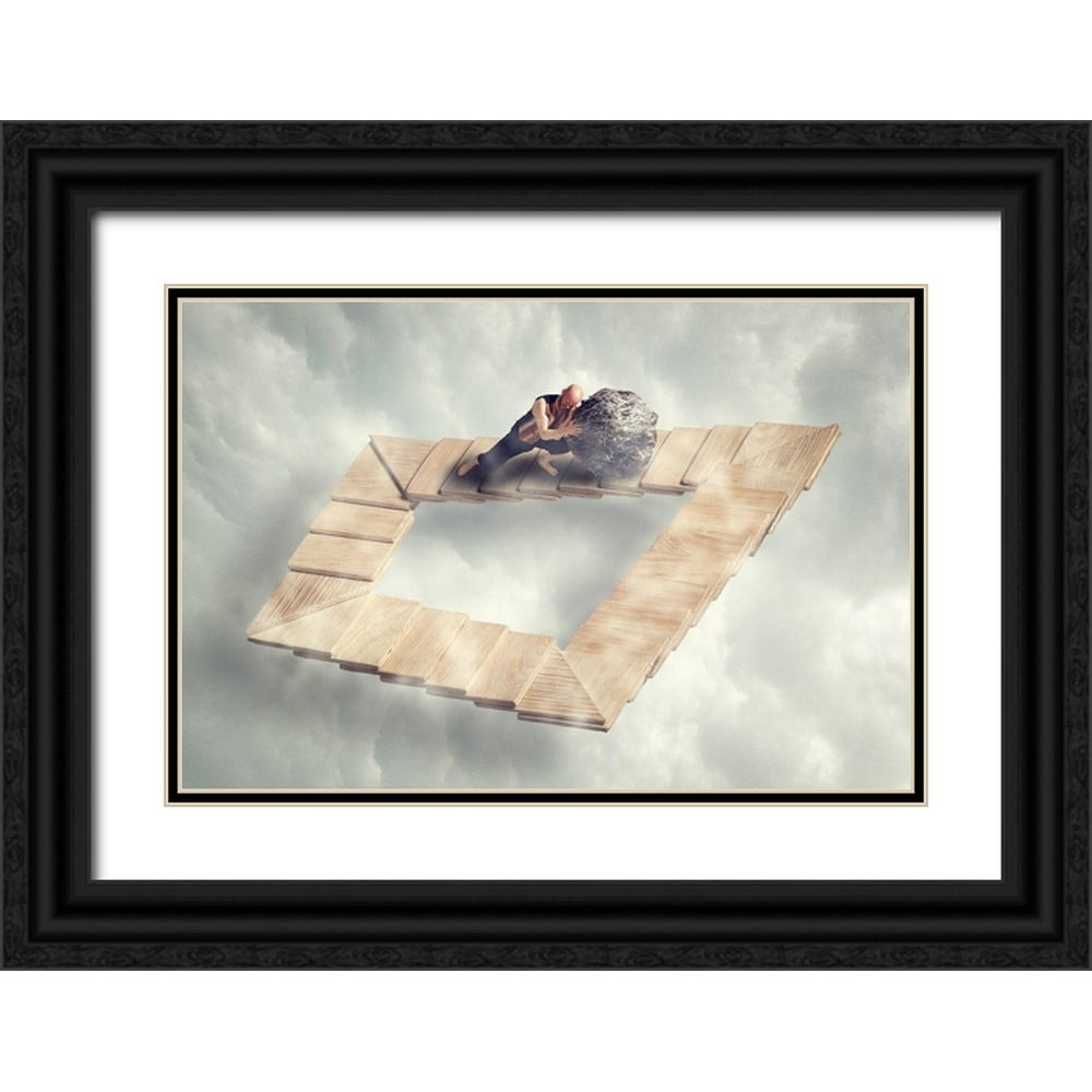 Brinch Bo 18x13 Black Ornate Wood Framed with Double Matting Museum Art Print Titled - Sissyfos goes MC Escher