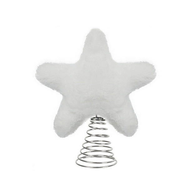 Estrella de Corona del Árbol de Navidad | Diseño de cinco puntas de peluche suave | Lana, plástico y metal elegantes | Ajuste perfecto para la copa del árbol | Decoración navideña versátil para