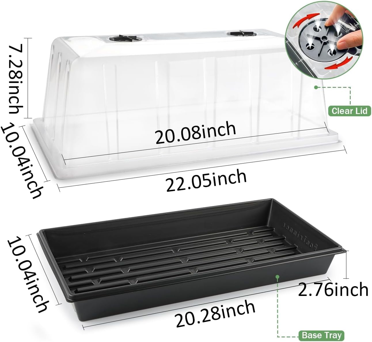 Plant Tray with Tall Dome, 5-Pack Extra Large Seed Starter Tray with Humidity Domes, Heavy Duty Trays and Flats with Lid, Seed Germination Mini Greenhouse for Balcony Garden