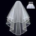 thumbnail image 3 of Velo de novia corto, velos de despedida de soltera, velos de despedida de soltera de tul simples para mujer, borde satinado con peine para boda, 3 of 5