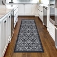 thumbnail image 1 of Alfombra vintage Haperlare con diseño floral oriental desgastado, lavable a máquina, antideslizante, estilo bohemio, para sala de estar, 60 x 240 cm, gris y negro, 1 of 5