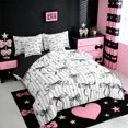 thumbnail image 2 of Erosebridal Cartoon Cute Bowtie 7-Piece Bedding Comforter Set,Girls Kawaii Loves Pattern King Bedding Sets For Kids,Black Reversible, 2 of 7