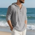 thumbnail image 5 of Men's Hooded Pullover Half Button Drawstring Long Sleeve Linen Henley Shirts Lightweight Casual Beach Blouse With Pocket (S, Dark Gray), 5 of 8