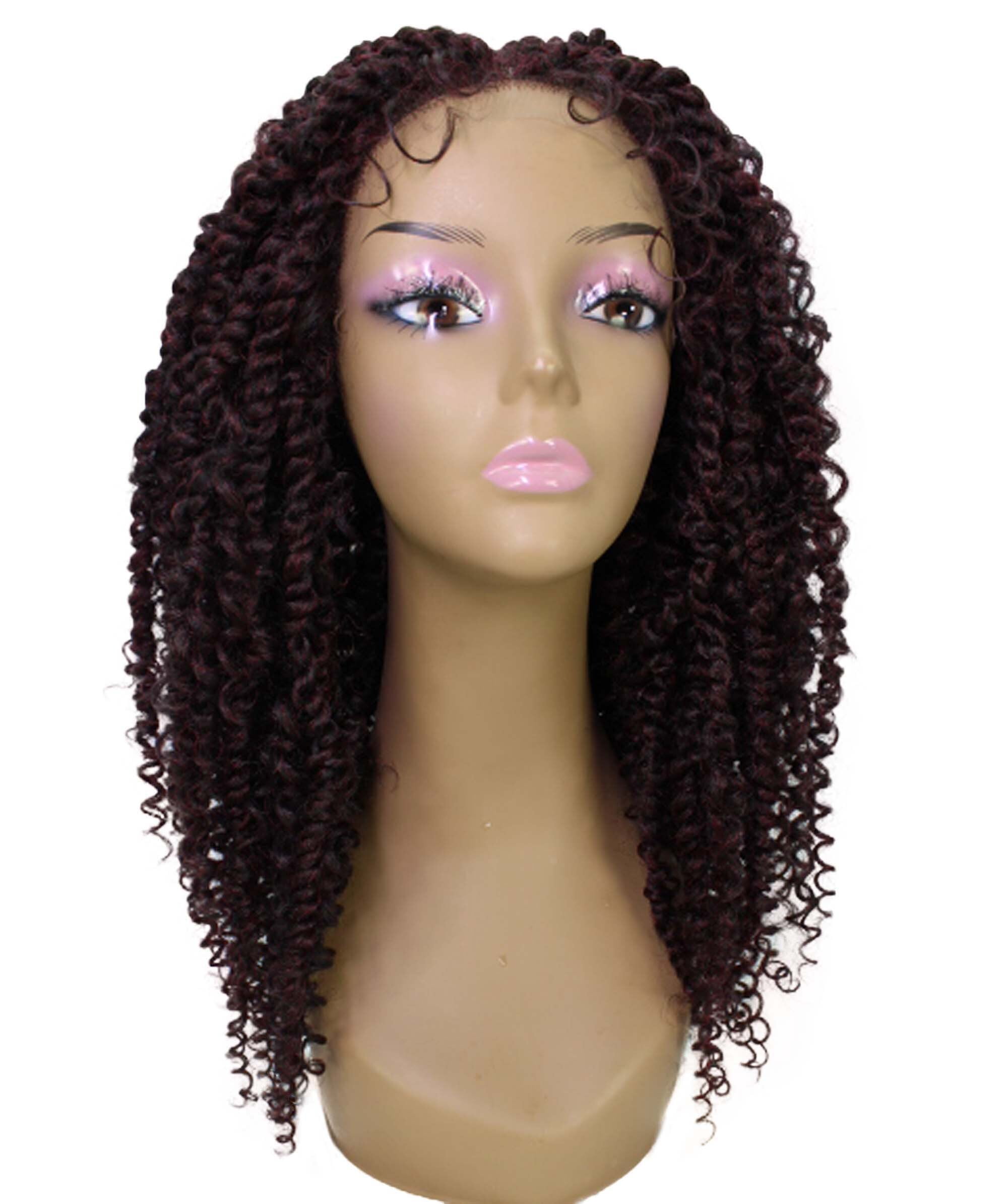 LUXLUXE Tierra Curly 19 in Long 4x4 Hand Tied Lace Braid Braided Wig, Beauty Heat Resistant Fiber, 20+ Shades of Natural, Dip Dyed, & Blended Colors