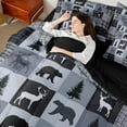 thumbnail image 4 of Feelyou Rustic Farmhouse Bear Bedding Comforter Set 7pcs, Reindeer Moose Wildlife King Bedding Sets, Grey Blue Square Plaid Reversible Bed Sheets, Microfiber Bedroom Decor, 4 of 7