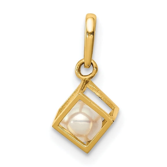 14k Yellow Gold Solid Square with FWC Pearl Charm Pendant