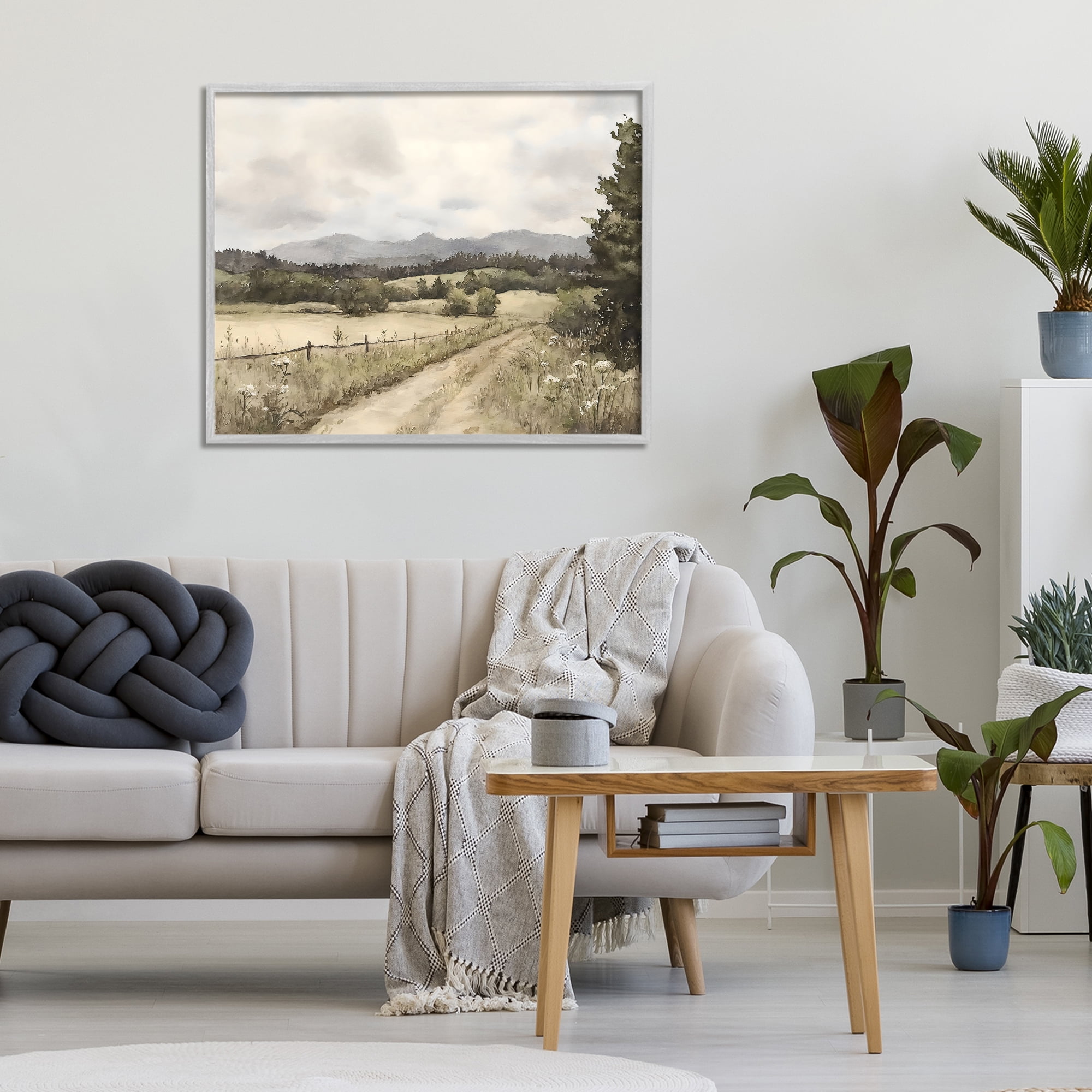 Stupell Industries Muted Meadow Lane Gray Framed Giclee Art, design by Riley B