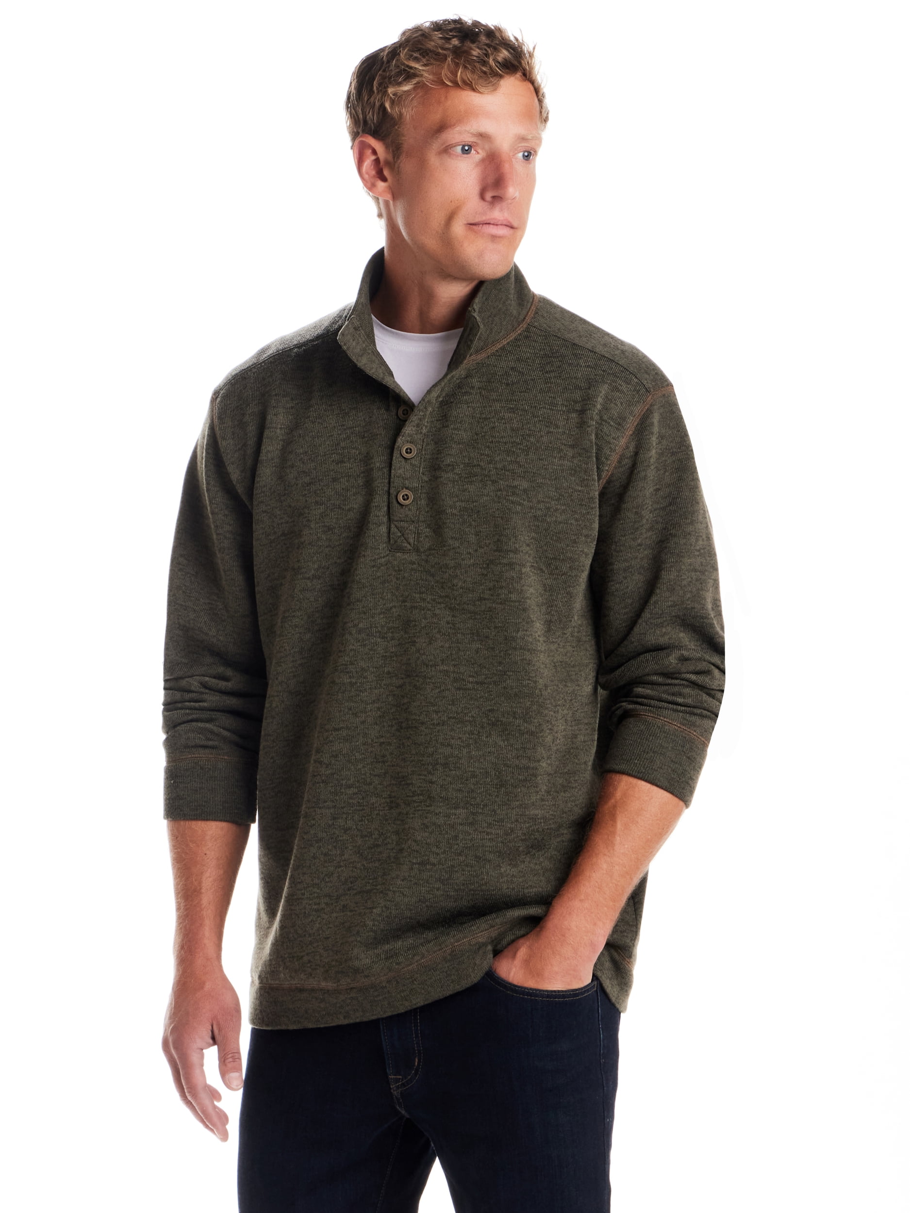 Frontier Threads Men's Long Sleeve Button Mock Neck Sweaterfleece