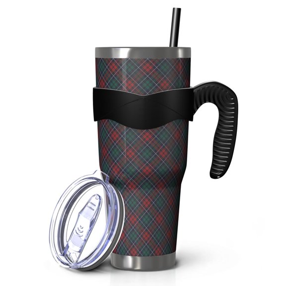 40oz Tumbler,Green and Red Christmas Plaid Pattern Insulated Tumblers with Removable Handle,Stainless Steel Double Vacuum Coffee Tumbler Cup with Straw for Home,Office,Travel,Party