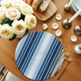 thumbnail image 2 of Navy Blue Ombre Stripe Round 13 Inch Placemats Set of 6, Farmhouse Simple Striped HeatResistant Non Slip Place Mats for Dining Table, Wipeable Braided Kitchen Table Mats for Housewarming, 2 of 9