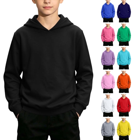 Tsivenald Boys Pullover Hoodies Soft Solid Classic Pull-On Hooded Sweatshirts for Kids (1-2 Years,Black)
