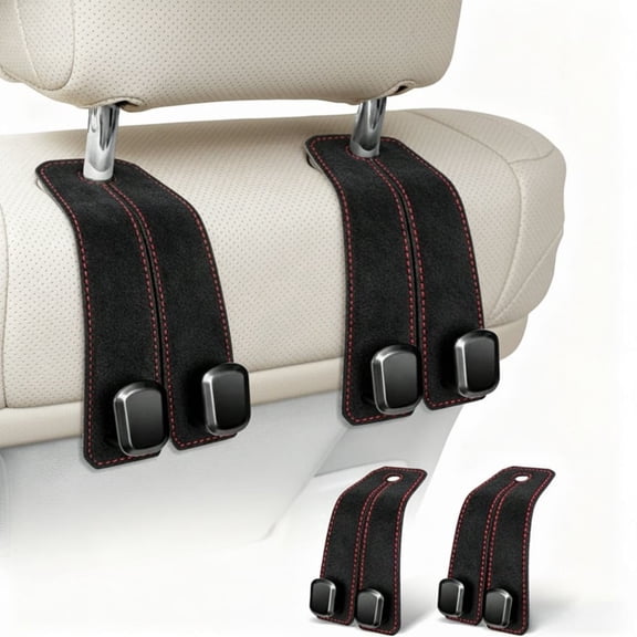 Car Headrest Hooks, 4 Pcs Luxury Leather Metal Seat Back Hooks, Multifunctional for Bag Purse Storage