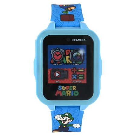 Nintendo Mario Brothers iTime Unisex Child Smart Watch with Silicone Strap and Blue Case 42mm