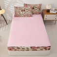 thumbnail image 4 of Homewish Vintage Bowknot Girls Zipper Twin Comforter Sets with Fitted Sheet and 2 Pillowcases, Pink Gold Cheetah Print Zipper Bedding Set, Pink Reversible, 4 Pieces, 4 of 6