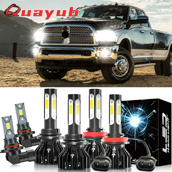 For Dodge Ram 1500 2500 3500 2009-2012(With projector-type 4 headlamps),2013-2018 ( w/o projector-type)4Side LED Headlight High Low Beam   Fog Light Bulbs 6000K