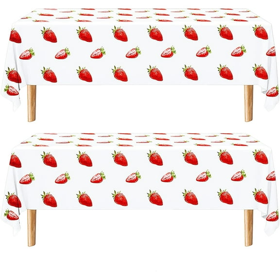 Milisten PE Tablecloth with Strawberry Design for Parties 2 Pieces Rectangle