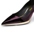 thumbnail image 4 of FSJ Women Unique Gold Chain Chunky High Heel Pumps Pointed Closed Toe Slip On Ladies Simple Office Comfy Party Slide Shoes Size 6 Plum, 4 of 4