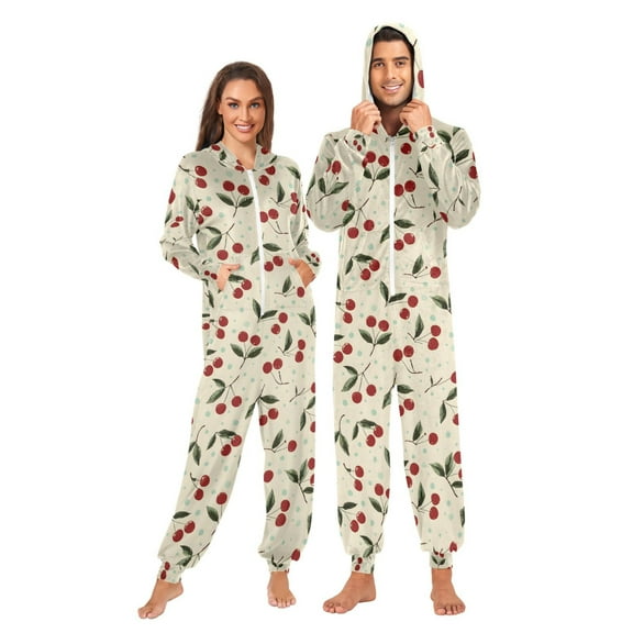 joogoo Vintage Cherry Unisex Adults Onesies Pajamas Jumpsuits L
