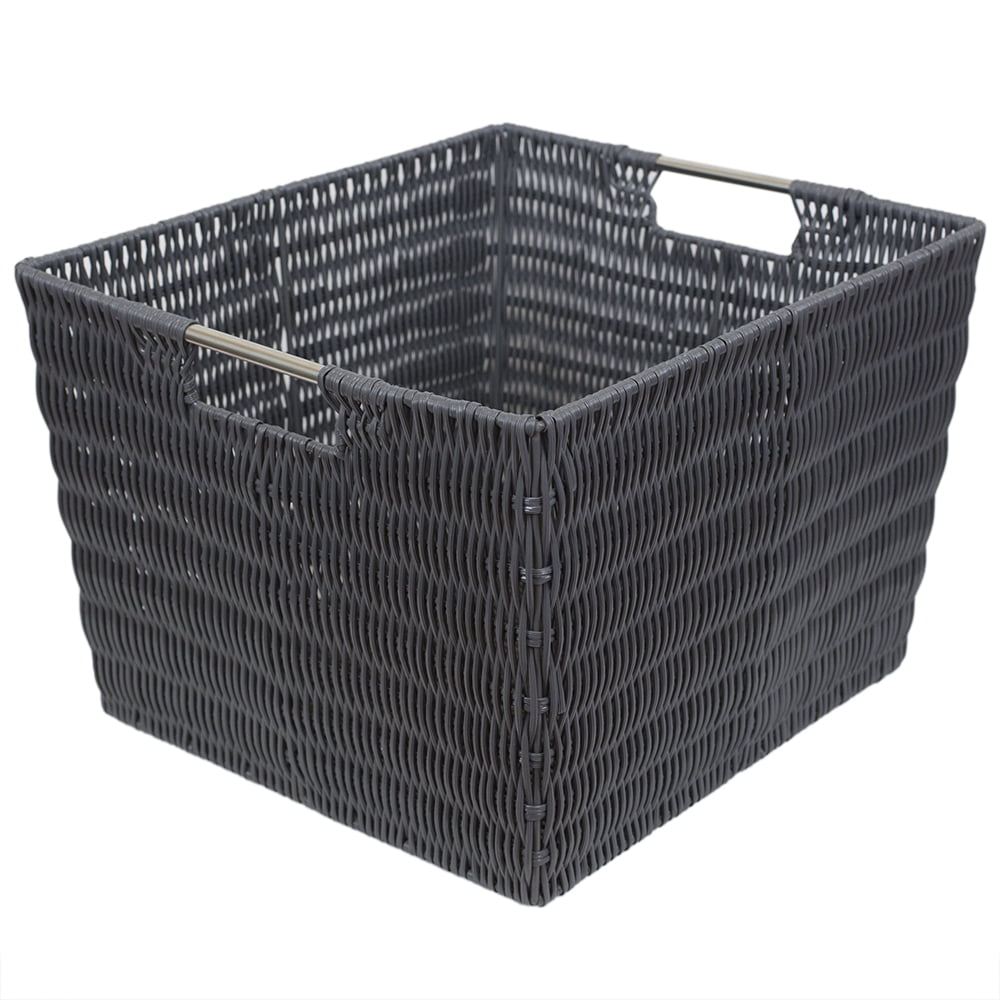 Home Basics Xlarge Intricate Decorative Weave Plastic Basket, Grey