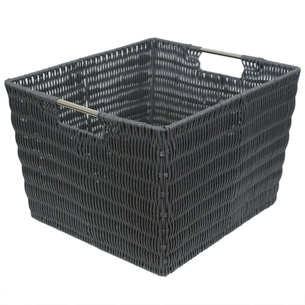 Home Basics Xlarge Intricate Decorative Weave Plastic Basket, Grey