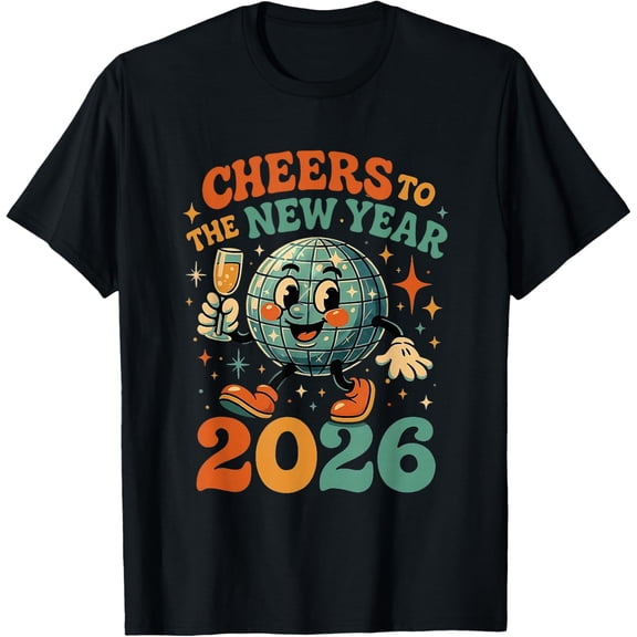 Cheers to The New Year 2026 Retro Disco Gift T-Shirt- American fashion hot selling casual retro high quality 100% cotton T-shirt 1 piece