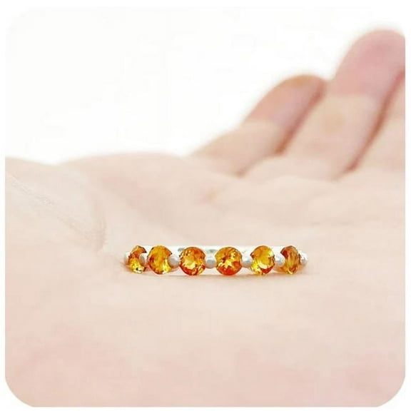 Yellow Citrine Half Eternity Ring Wedding Band Stacking Dainty Ring Gift for her 925 Sterling Silver Gemstone Jewelry For Women Gift
