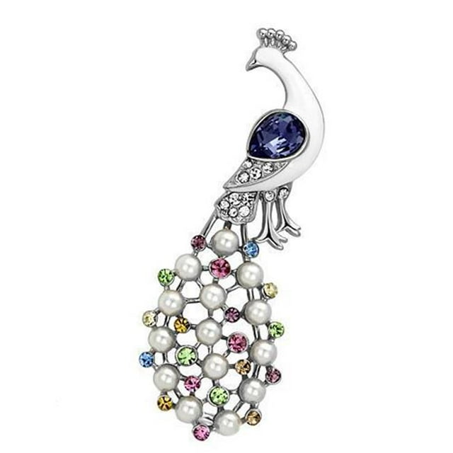 Women Imitation Rhodium White Metal Brooches with Top Grade Crystal in Multi Color