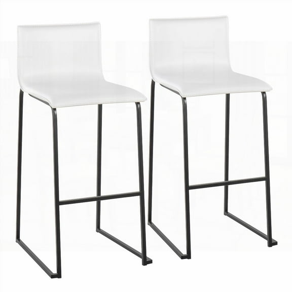 Modern Black Steel & White Faux Leather Barstools - 2-Pack with Footrest