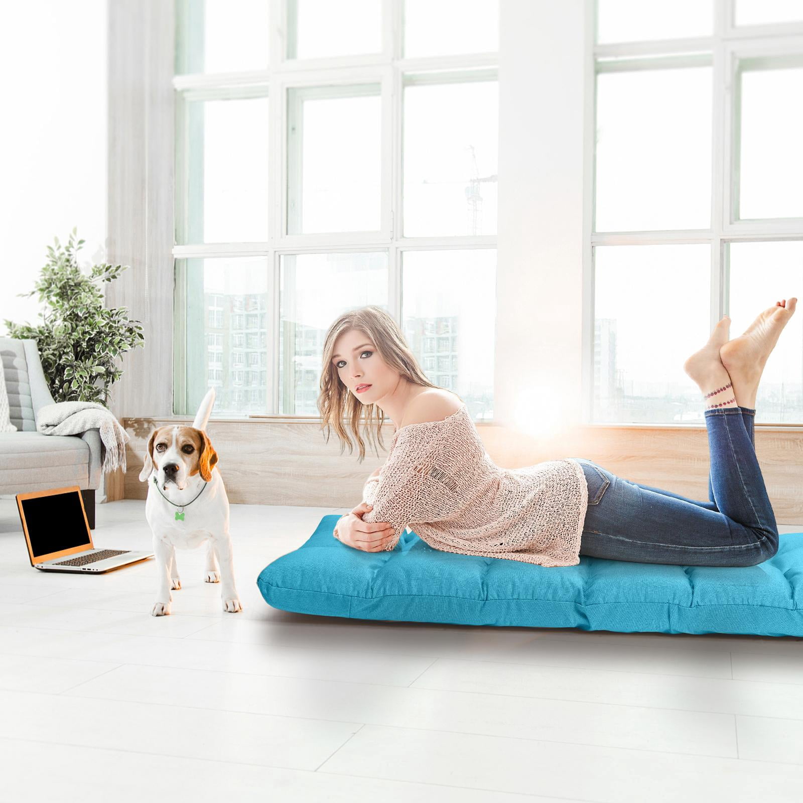 Giantex Adjustable Floor Gaming Sofa Chair w/14-Position, Cushioned Folding Lazy Reclinerw/High Resilience Sponge, Sleeper Bed Couch Recliner(Peacock Blue)