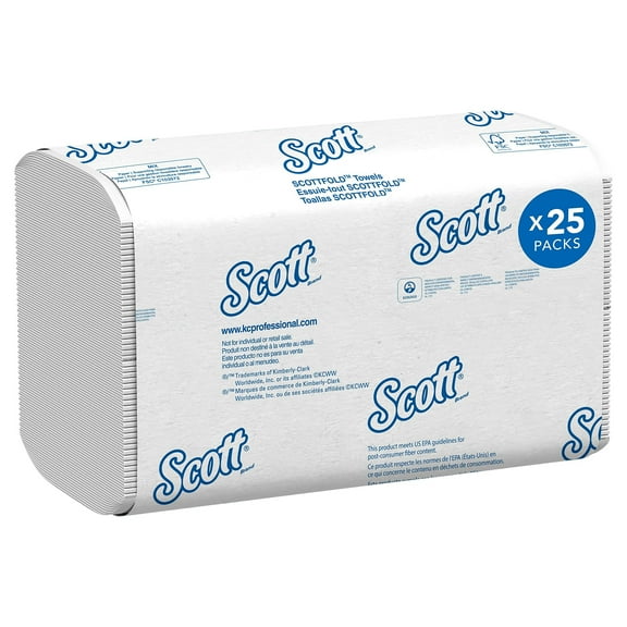 Scott 01980 Scottfold Paper Towels, 9 2/5 X 12 2/5, White, 175 Towels/pack, 25 Packs/carton
