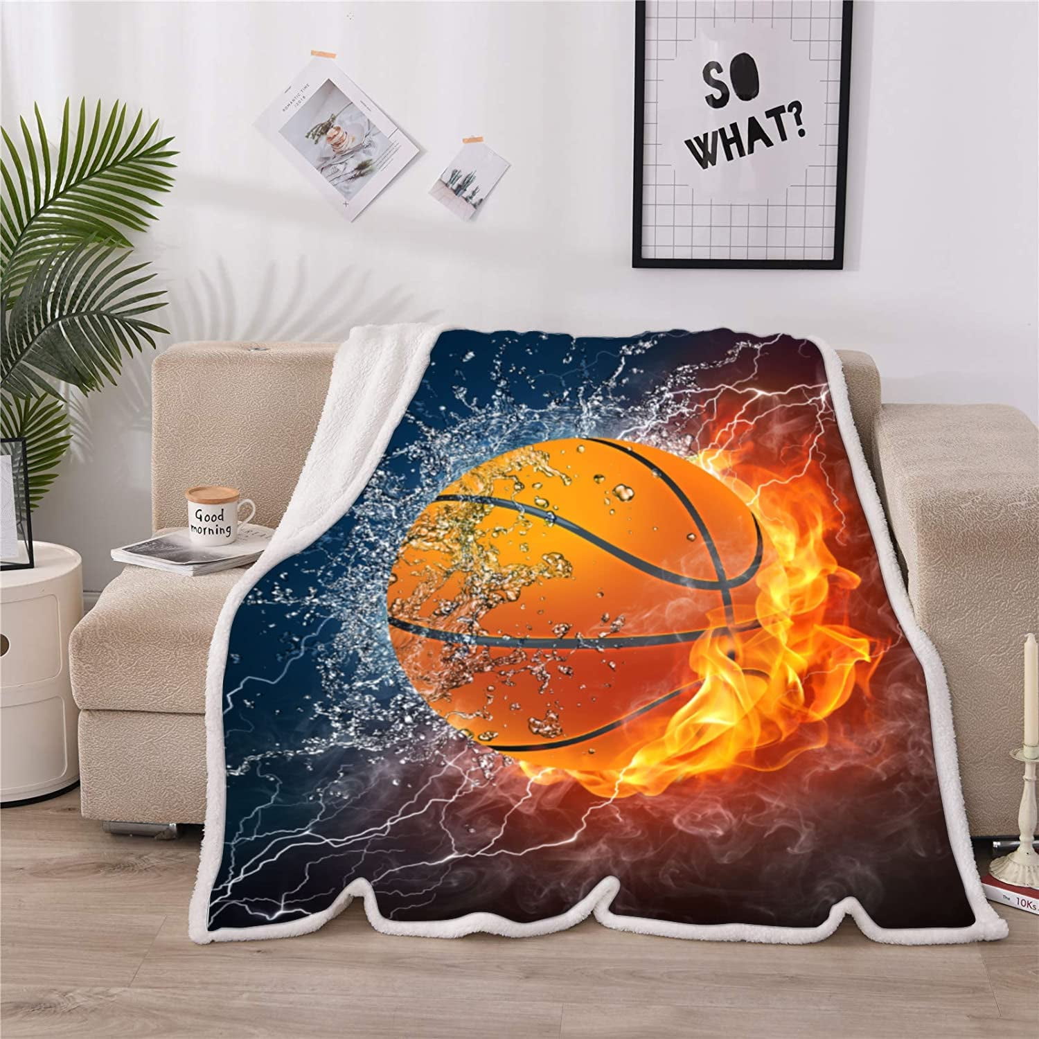 Basketball Blanket 3D Soft Plush Sherpa Throw Blanket Basketball Gifts Kids Adult All Season Couch Bed Sofa Home Decor (Basketball,60"×80")