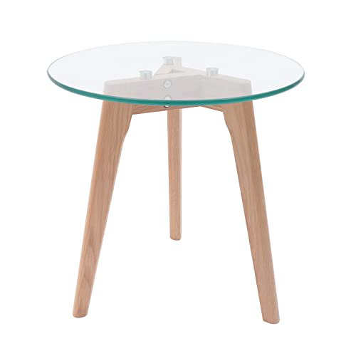 OUKANING Round Tempered Glass Small End Table Glass Top Dining Table