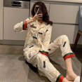 thumbnail image 1 of Conjunto de pijamas de manga larga para mujer, ropa de dormir de talla grande, con estampado de cadena, de seda de hielo, para el hogar, 1 of 2
