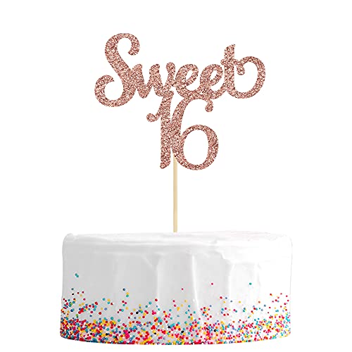 Gyufise Rose Gold Glitter Sweet 16 Cake Toppers Lovely 16 Birthday