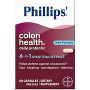 Phillips' Colon Health Daily Probiotic Capsules, 4-in-1 Symptom Defense to help defend against Occasional Gas, Bloating, Constipation, and Diarrhea, Daily Supplement, 60 Count