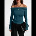 thumbnail image 4 of Blusas Elegantes Informales con Hombros Descubiertos para Mujer, de Corte Entallado, de Larga, para Salir en y Otoño. Verde Pavo Real S, 4 of 8
