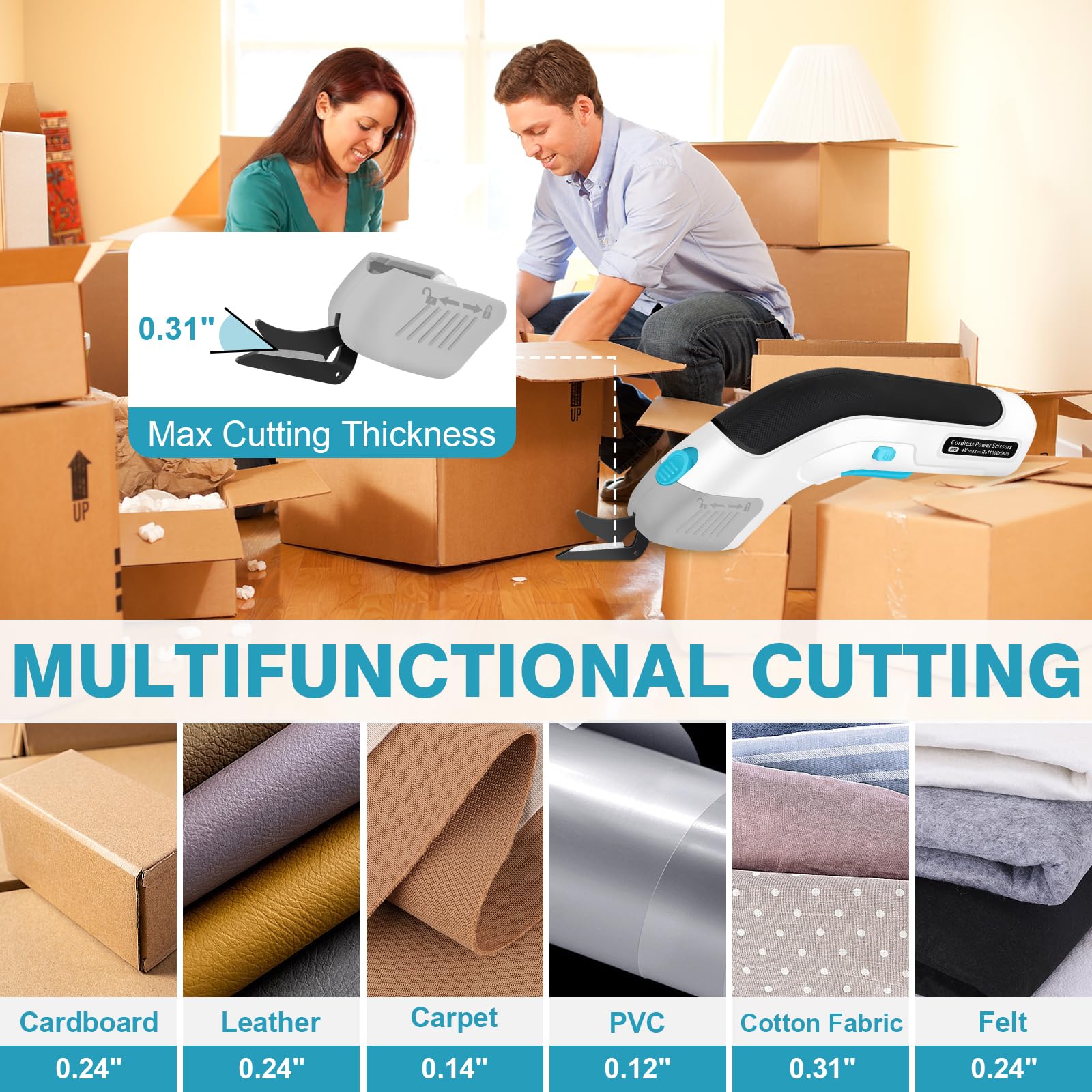 Cordless Electric Scissors for Cardboard, Electric Box Cutter, Automatic Power Cutter Tools for Cutting Fabric, Carpet, Plastic, Leather