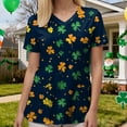 thumbnail image 6 of felwors St Patricks Day Shirt Women Shamrocks Printed V Neck Short Sleeve Nursing Uniform Scrubs Shirts with Pockets (Black, XL), 6 of 7