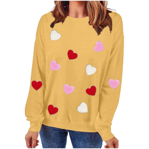 Posijego Womens Valentine's Day Sweatshirts Heart Long Sleeve Graphic Pullover Spring Trendy Casual Tops for Women
