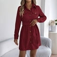 thumbnail image 2 of Bovxnpu Long Sleeve Dress for Women, Women Long Sleeve Dress Plus Size Drawstring Corduroy Shirt Dress Dress with Turn Down Collar Fake Pockets Buttons Spring Fall Outfits, 2 of 8