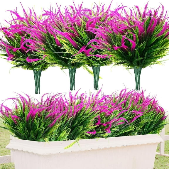 4 Bundles Artificial Plant Flowers for Outdoors - UV Resistant Fake Plastic Greenery Shrubs Faux Plants - Indoor Outside Garden Window Box Planters Porch Home Indoor Decoration