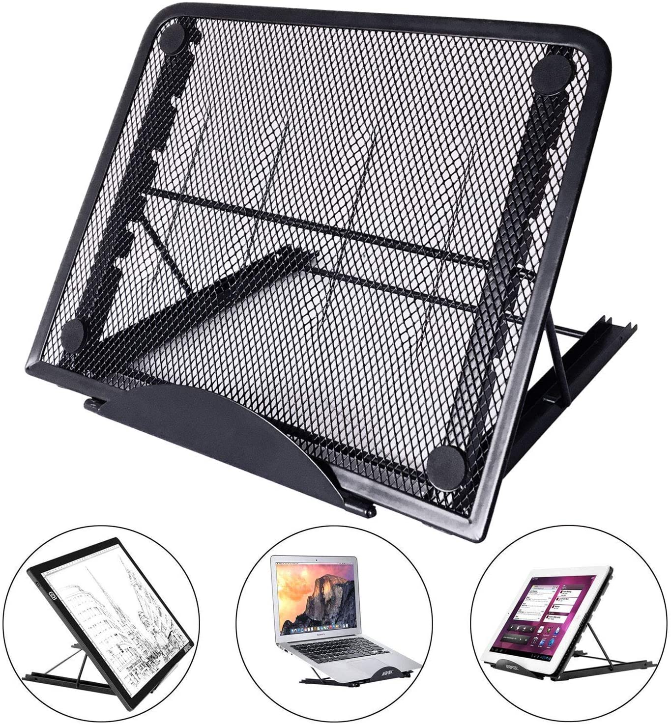 Large Ventilated Laptop Stand - Adjustable 9 Angles, Lightweight & Foldable, Compatible With MacBook, HP, Notebooks